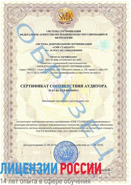 Образец сертификата соответствия аудитора №ST.RU.EXP.00006030-1 Кизляр Сертификат ISO 27001